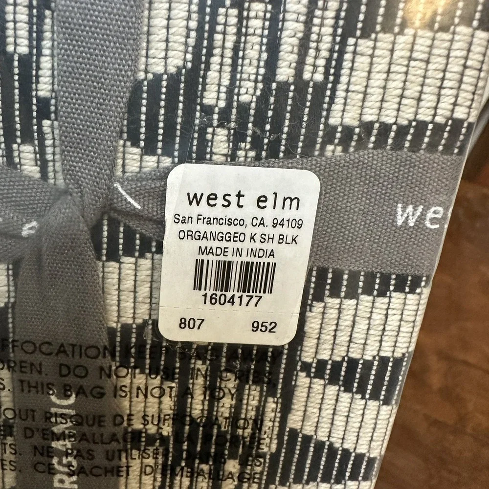 West Elm Organic Modern Geo Black White King Sham NEW